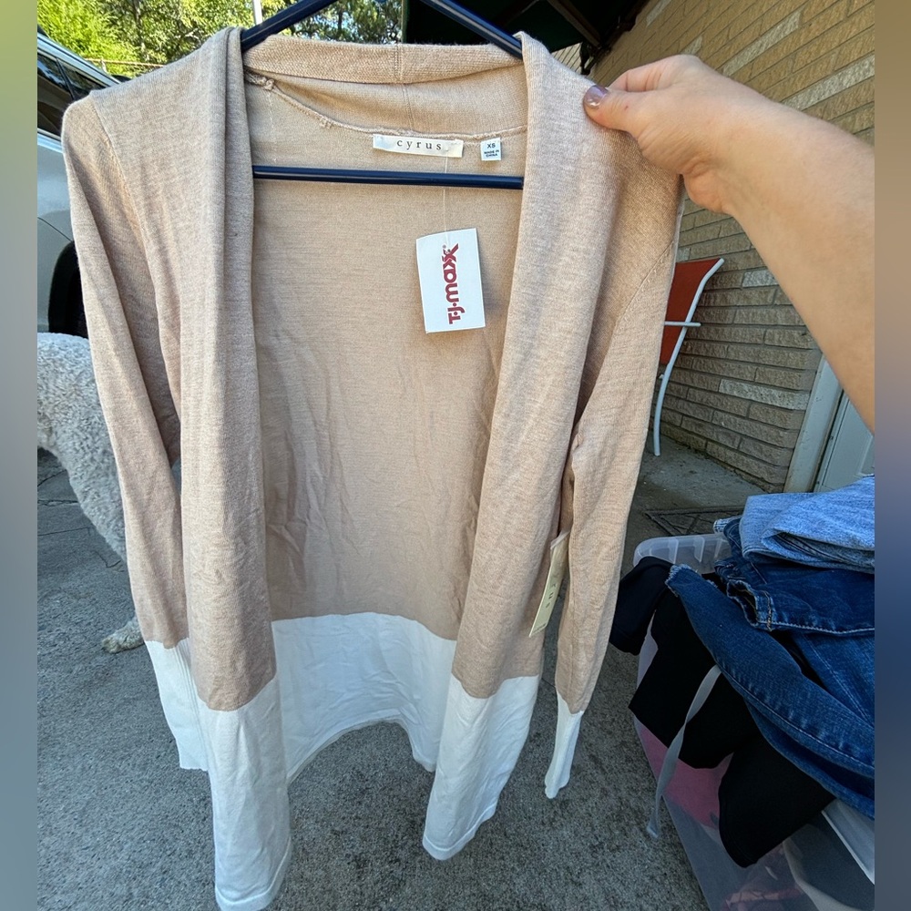 Tan and white sweater